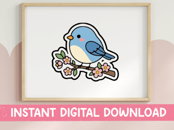 Bluebird on Cherry Blossom Branch: A Spring Design Asset