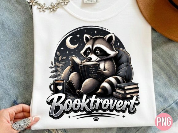 Booktrovert Raccoon PNG: Design Your Cozy Graphic Tee