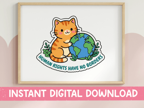 Human Rights Have No Borders Cat Sticker Design