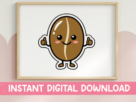Kawaii Coffee Bean Sticker: A Cheerful Design Asset