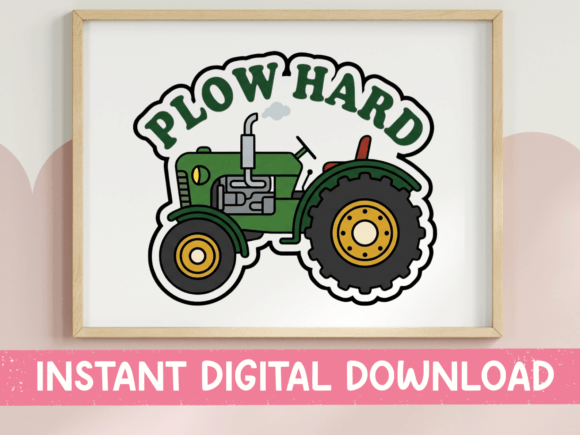Plow Hard Retro Green Tractor Sticker: A Design Asset for Authentic Branding