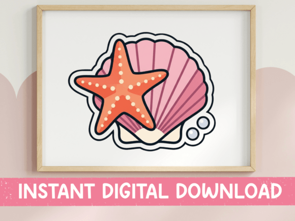 Seashell and Starfish Ocean Sticker: A Coastal Design Asset